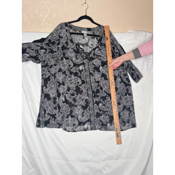Catherines size 2X black/white paisley button-up shirt sheer Offie evenings - Picture 4 of 9